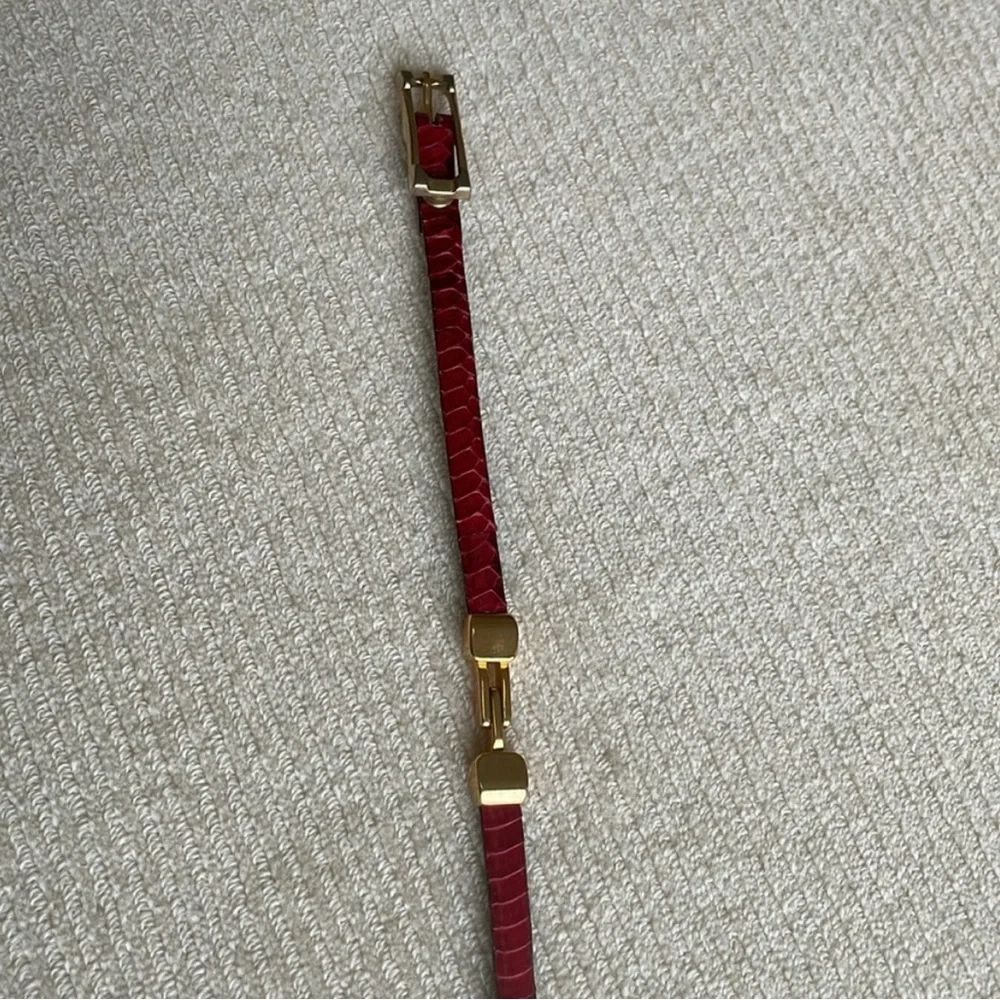 Red Burgundy Snake Skin Belt With Gold Links And Buckle